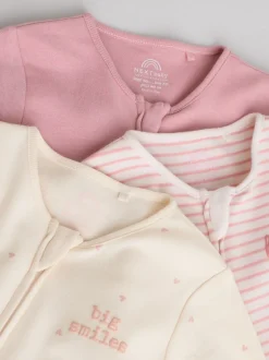 Multipacks|Babypakjes En Babypyjama's*Next Roze met hartjesprint - Verpakking van 3 babypyjama's met tweewegrits (0-2jr)