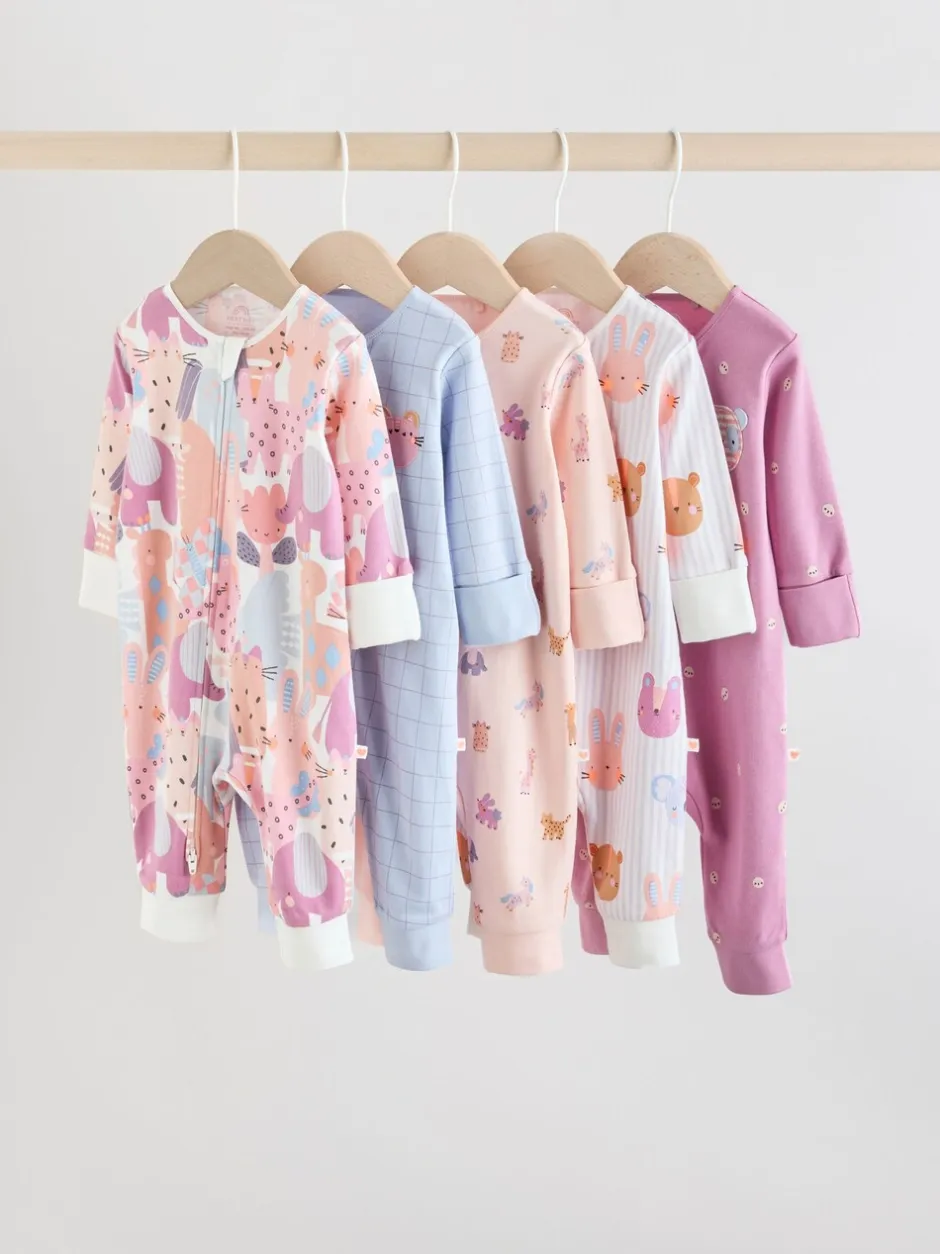 Babypakjes En Babypyjama's|Next Roze met karakteristieke dierenprint - Verpakking van 5 babyslaappakjes met tweewegrits (0 mnd - 3 jr)