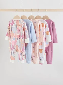 Babypakjes En Babypyjama's|Next Roze met karakteristieke dierenprint - Verpakking van 5 babyslaappakjes met tweewegrits (0 mnd - 3 jr)
