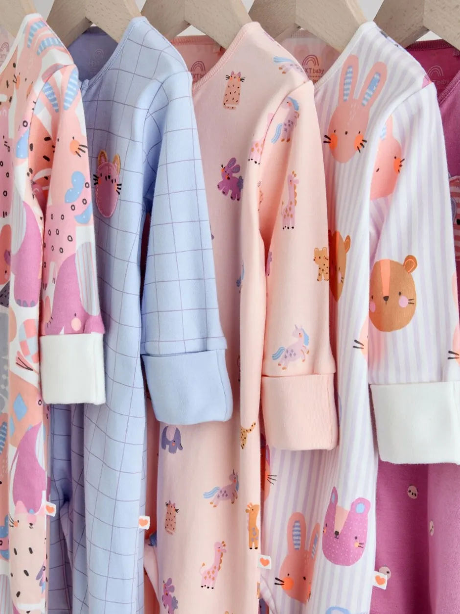 Babypakjes En Babypyjama's|Next Roze met karakteristieke dierenprint - Verpakking van 5 babyslaappakjes met tweewegrits (0 mnd - 3 jr)