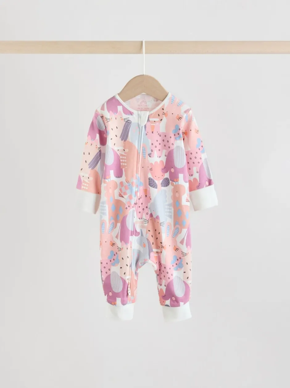 Babypakjes En Babypyjama's|Next Roze met karakteristieke dierenprint - Verpakking van 5 babyslaappakjes met tweewegrits (0 mnd - 3 jr)