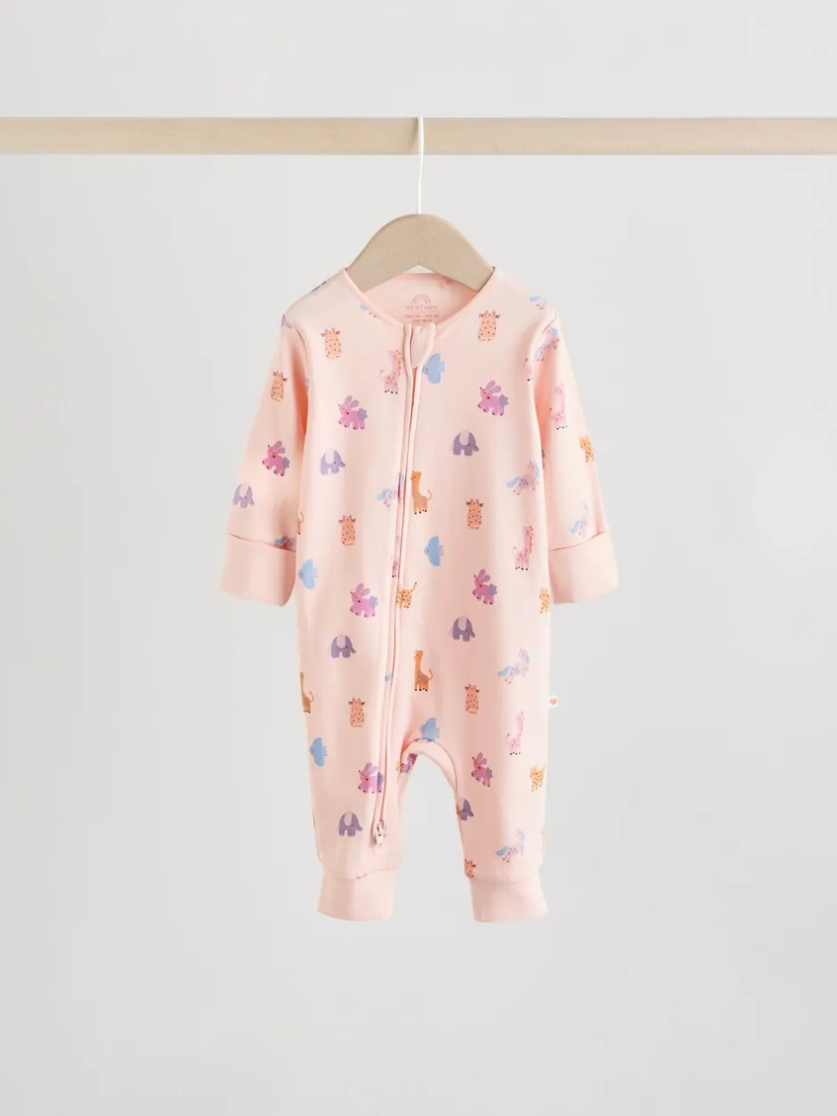 Babypakjes En Babypyjama's|Next Roze met karakteristieke dierenprint - Verpakking van 5 babyslaappakjes met tweewegrits (0 mnd - 3 jr)