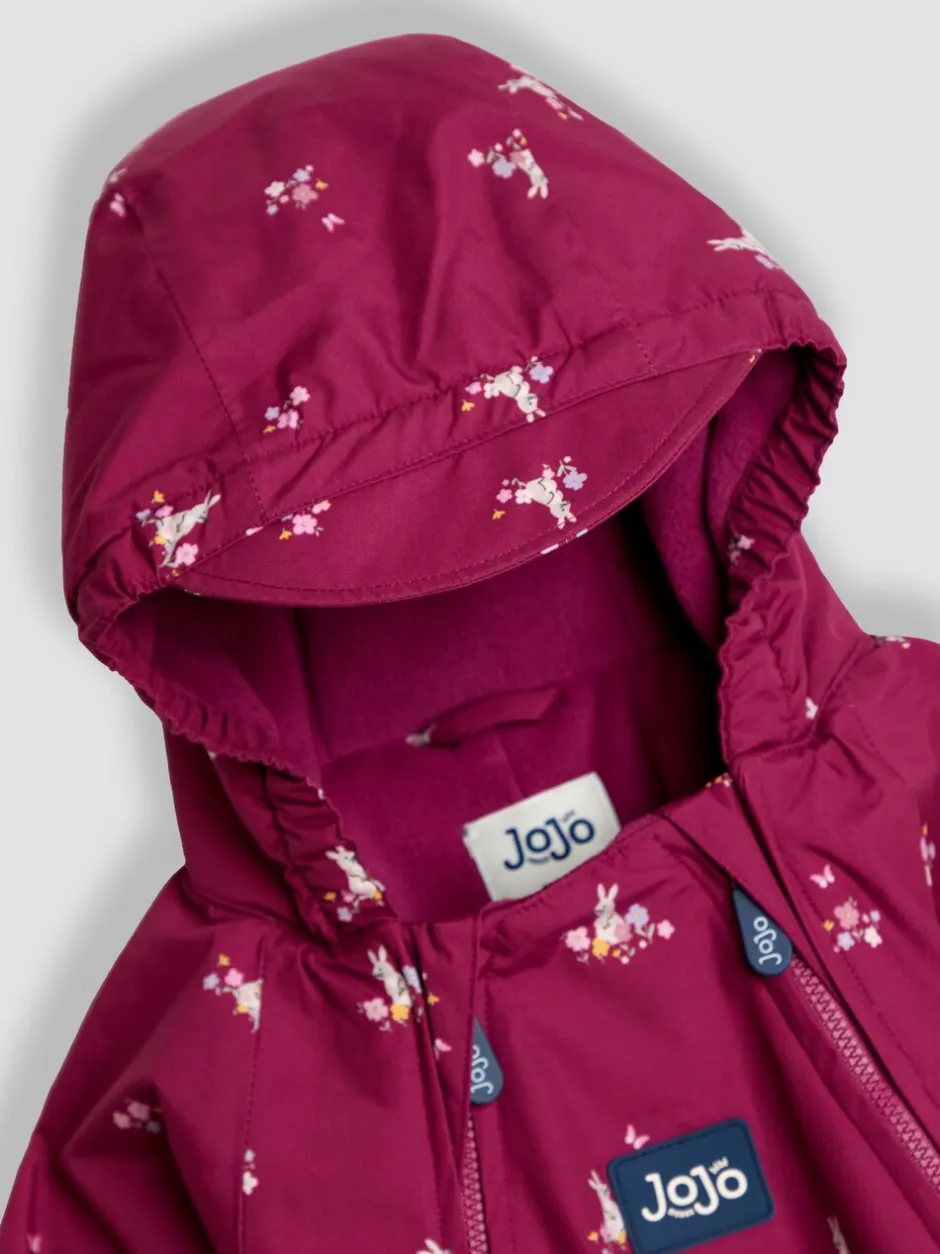 Jassen, Jacks En Kinderwagenpakjes|Jassen En Jacks|Jojo Maman Bébé - - Waterdicht regenpak met fleecevoering Roze met konijn- en bloemenprint
