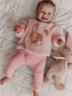 Sets En Combisets|Truien En Breisels|Next - 2 -delige Set van Fleece Tops en Leggings voor Baby''s (0mnd-2jr) Roze met konijnen