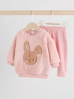 Sets En Combisets|Truien En Breisels|Next - 2 -delige Set van Fleece Tops en Leggings voor Baby''s (0mnd-2jr) Roze met konijnen