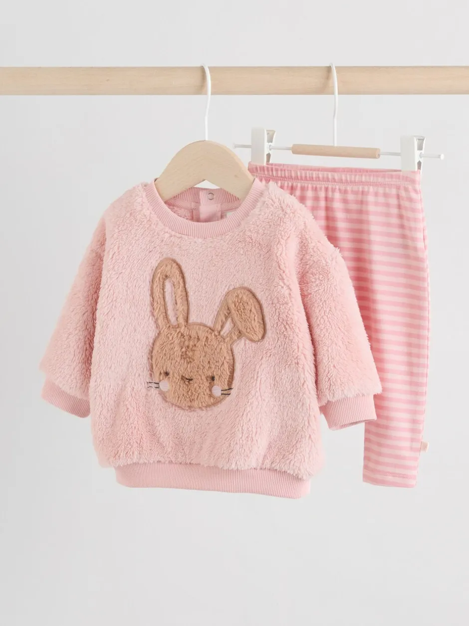 Sets En Combisets|Truien En Breisels|Next - 2 -delige Set van Fleece Tops en Leggings voor Baby''s (0mnd-2jr) Roze met konijnen