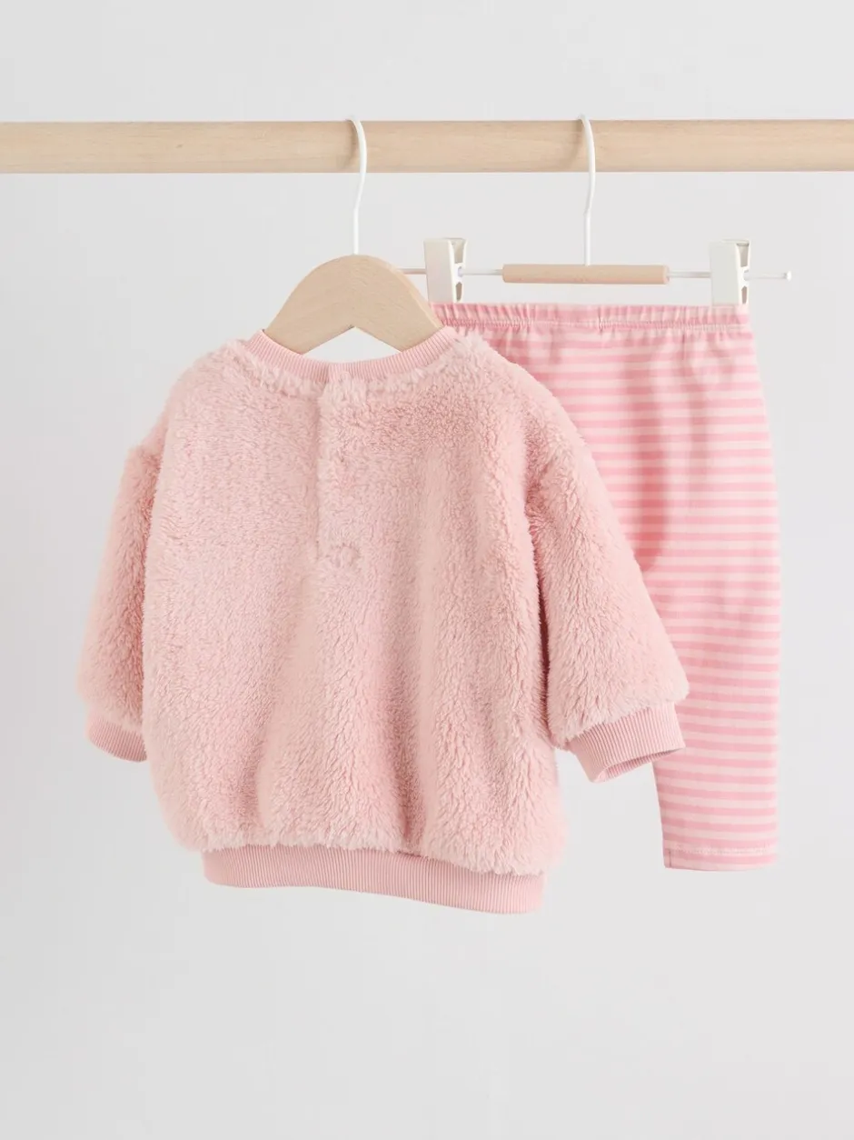 Sets En Combisets|Truien En Breisels|Next - 2 -delige Set van Fleece Tops en Leggings voor Baby''s (0mnd-2jr) Roze met konijnen
