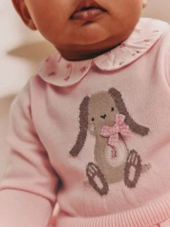 Gelegenheidskleding|Jurken*Next Roze met konijnen - Gebreide tweedelige babyjurk (0mnd-2jr)