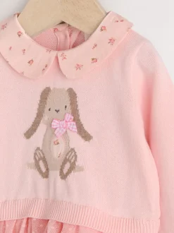 Gelegenheidskleding|Jurken*Next Roze met konijnen - Gebreide tweedelige babyjurk (0mnd-2jr)