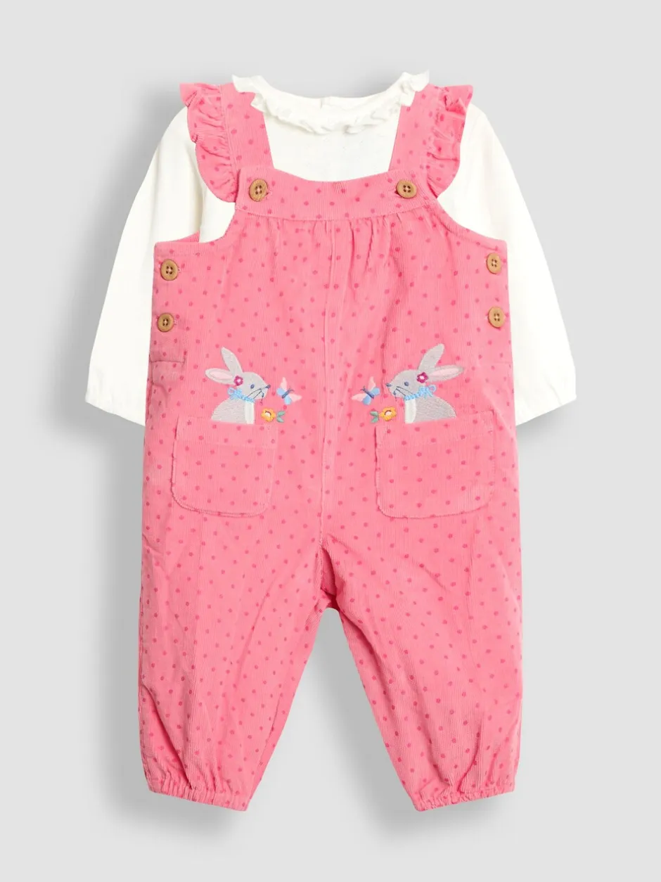 Jumpsuits En Playsuits|Jojo Maman Bébé - - Set van corduroy tuinbroek met applicatie en top Roze met konijnen