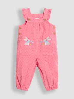 Jumpsuits En Playsuits|Jojo Maman Bébé - - Set van corduroy tuinbroek met applicatie en top Roze met konijnen