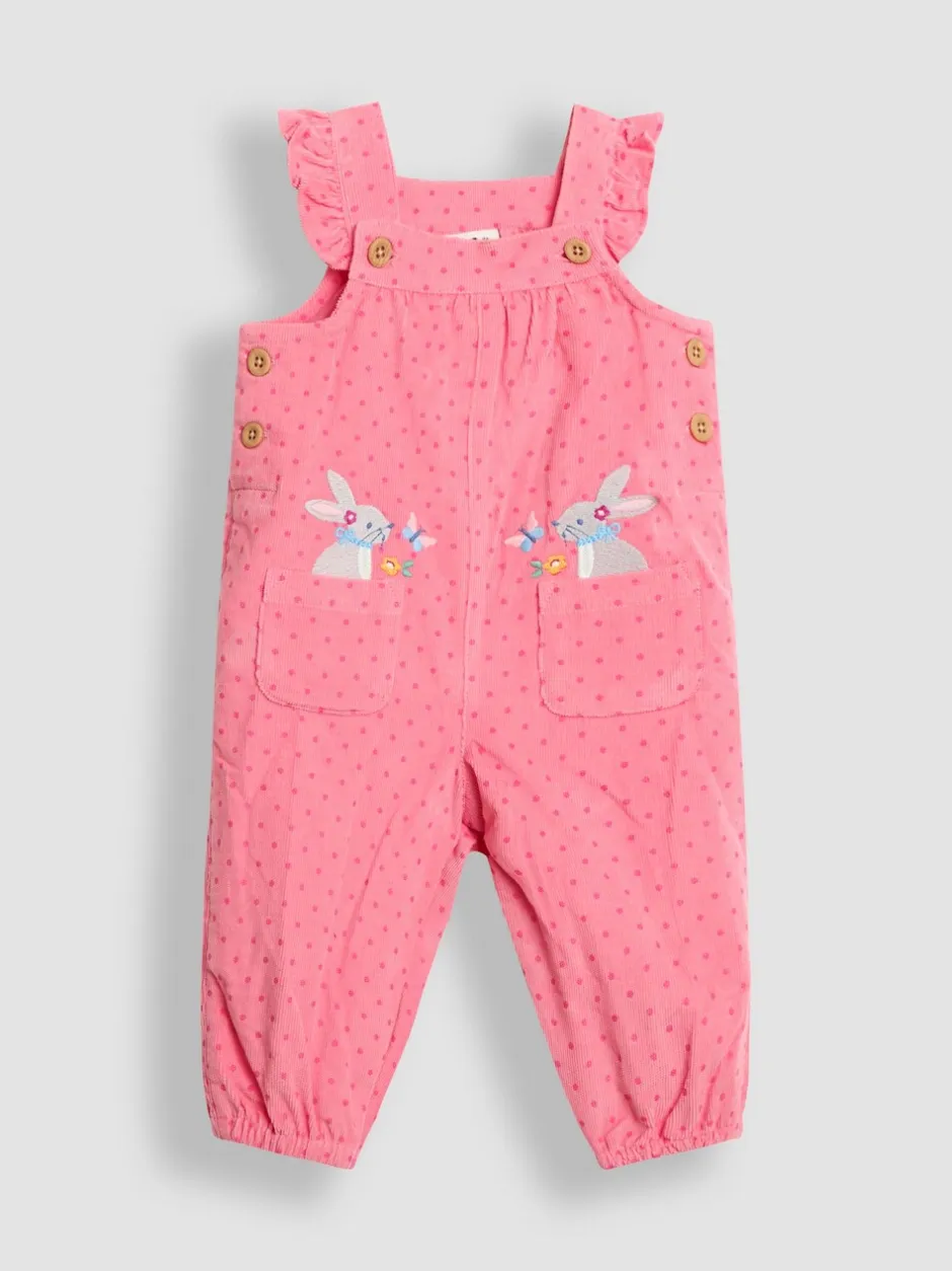 Jumpsuits En Playsuits|Jojo Maman Bébé - - Set van corduroy tuinbroek met applicatie en top Roze met konijnen
