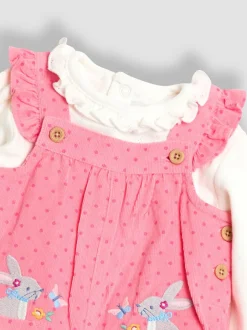 Jumpsuits En Playsuits|Jojo Maman Bébé - - Set van corduroy tuinbroek met applicatie en top Roze met konijnen