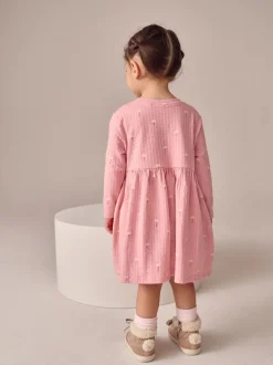 Jurken|Jurken|Next Roze met konijnen - Jurk met lange mouwen en versiering (3mnd -7jr)