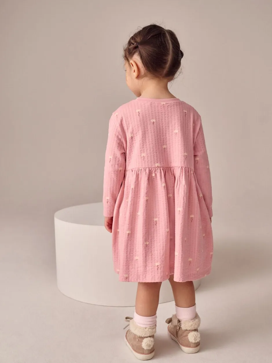 Jurken|Jurken|Next Roze met konijnen - Jurk met lange mouwen en versiering (3mnd -7jr)