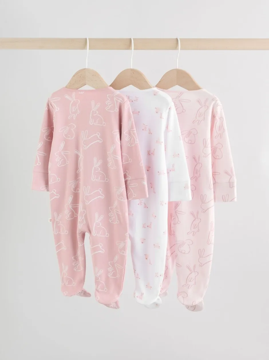 Multipacks|Babypakjes En Babypyjama's*Next Roze met konijnen - Verpakking van 3 babyslaappakjes met tweewegrits (0 mnd - 2 jr)