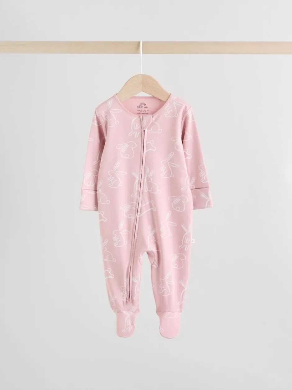 Multipacks|Babypakjes En Babypyjama's*Next Roze met konijnen - Verpakking van 3 babyslaappakjes met tweewegrits (0 mnd - 2 jr)
