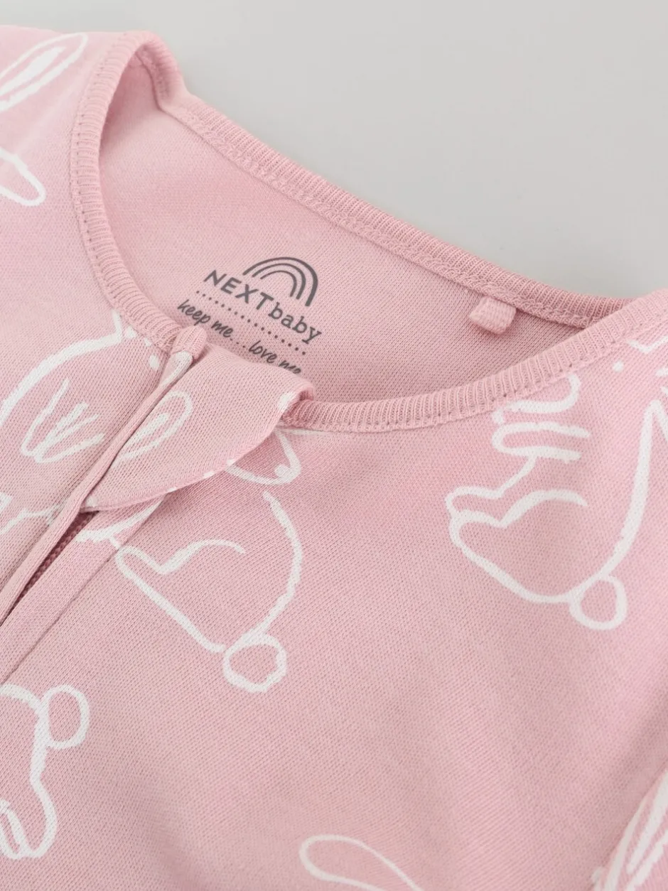 Multipacks|Babypakjes En Babypyjama's*Next Roze met konijnen - Verpakking van 3 babyslaappakjes met tweewegrits (0 mnd - 2 jr)