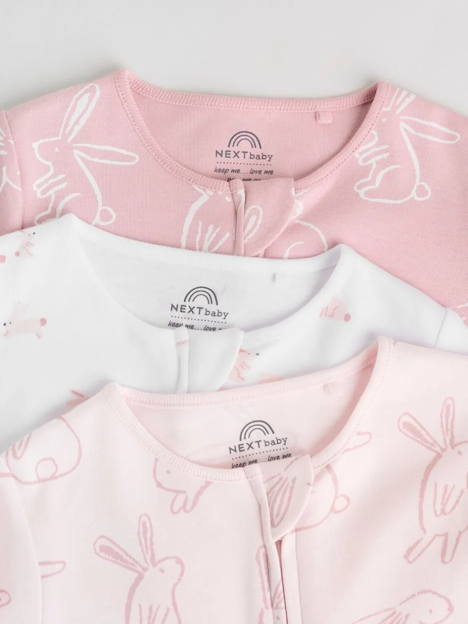 Multipacks|Babypakjes En Babypyjama's*Next Roze met konijnen - Verpakking van 3 babyslaappakjes met tweewegrits (0 mnd - 2 jr)