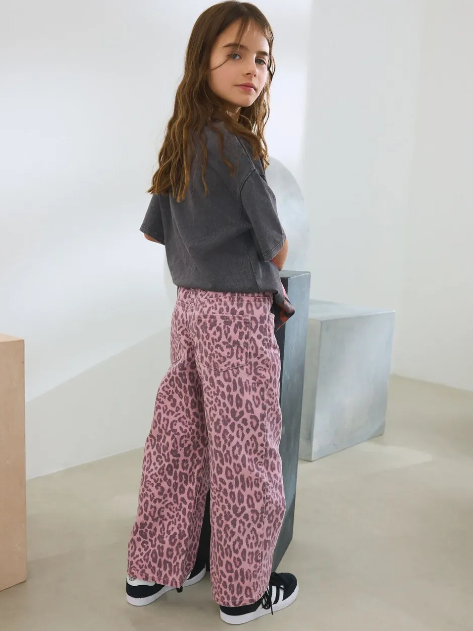Jeans*Next - Jeans met wijde pijpen (3-16 jr) Roze met luipaardprint