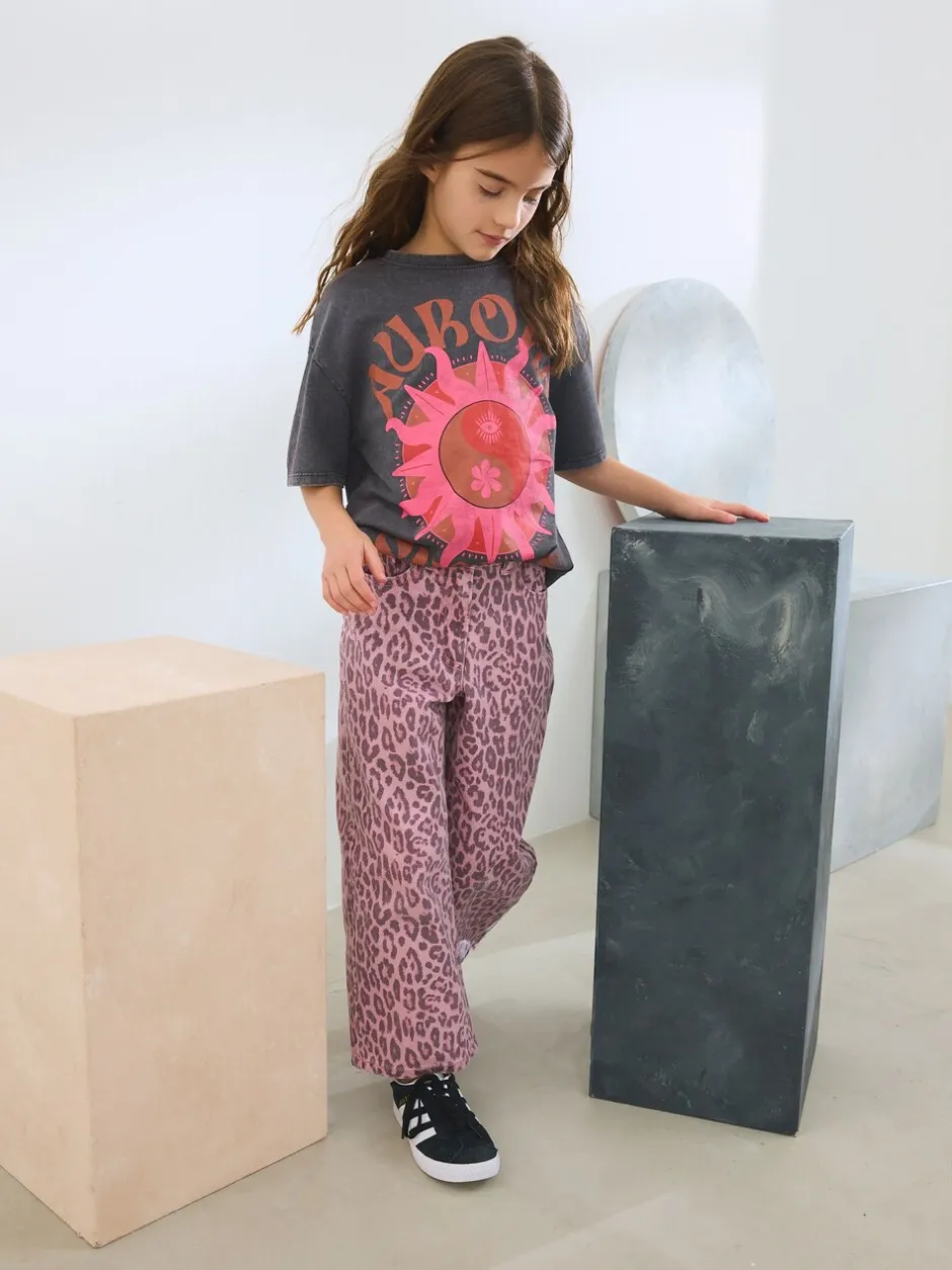 Jeans*Next - Jeans met wijde pijpen (3-16 jr) Roze met luipaardprint
