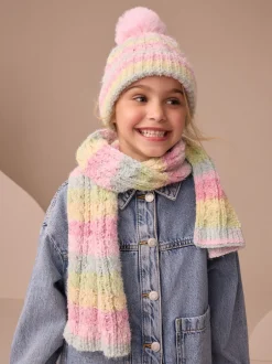 Mutsen, Handschoenen En Sjaals*Next - Set van beanie en snood (1-13jr) Roze met regenboogprint