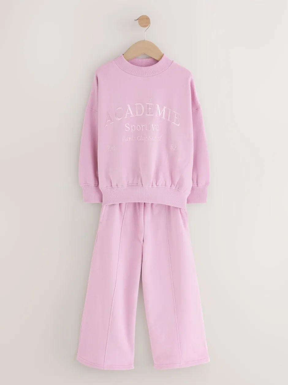 Sets En Outfits|Sweaters En Hoody´S|Next - Set van sweatshirt en joggingbroek met wijde pijpen (3-16jr) Roze met slogan