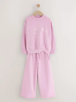 Sets En Outfits|Sweaters En Hoody´S|Next - Set van sweatshirt en joggingbroek met wijde pijpen (3-16jr) Roze met slogan