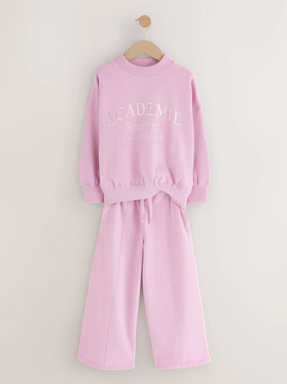 Sets En Outfits|Sweaters En Hoody´S|Next - Set van sweatshirt en joggingbroek met wijde pijpen (3-16jr) Roze met slogan