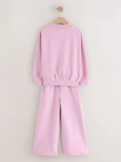 Sets En Outfits|Sweaters En Hoody´S|Next - Set van sweatshirt en joggingbroek met wijde pijpen (3-16jr) Roze met slogan