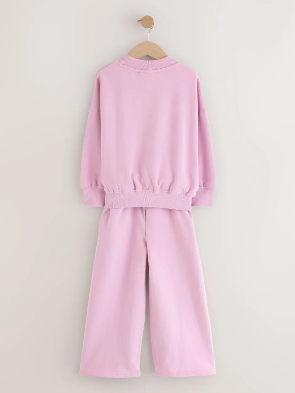 Sets En Outfits|Sweaters En Hoody´S|Next - Set van sweatshirt en joggingbroek met wijde pijpen (3-16jr) Roze met slogan
