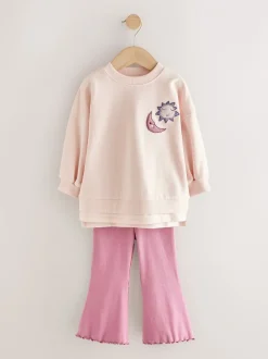 Tops|Tops|Next - Set met top met lange mouwen en uitlopende broek (3mnd -7jr) Roze met sterren