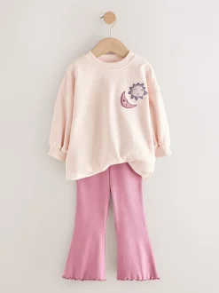 Tops|Tops|Next - Set met top met lange mouwen en uitlopende broek (3mnd -7jr) Roze met sterren