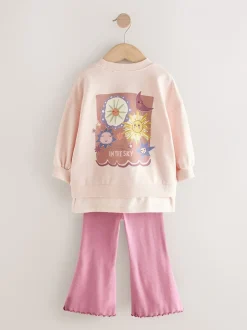 Tops|Tops|Next - Set met top met lange mouwen en uitlopende broek (3mnd -7jr) Roze met sterren