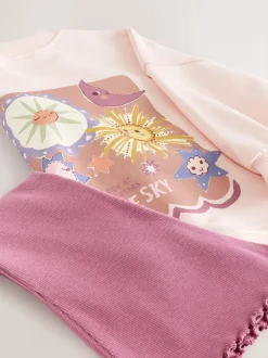 Tops|Tops|Next - Set met top met lange mouwen en uitlopende broek (3mnd -7jr) Roze met sterren