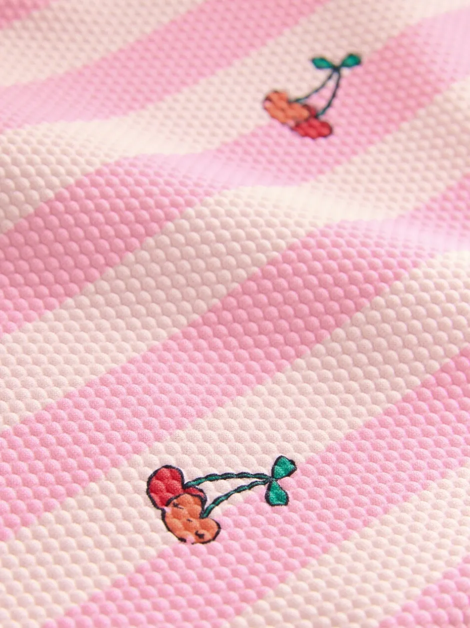 Badkleding|Badkleding|Next - Badpak met ruches op de pijpen (3mnd -7jr) Roze met streep- en kersenprint