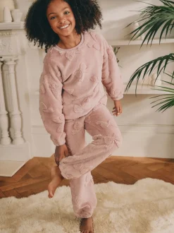 Nachtkleding En Pyjama's|Pyjama's*Next - Fleece Jacquard Pyjama's Set 2 Pieces (2-16jr) Roze met strik
