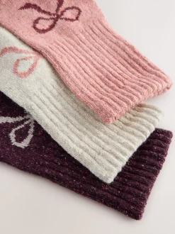Sokken En Panty's*Next Roze met strikjes - Thermische enkelsokken van wol-zijdemix verpakking van 3