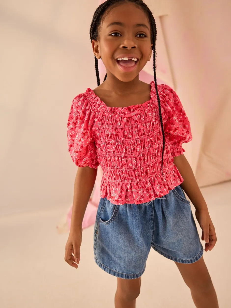 Overhemden En Blouses|Next - Gesmokte blouse (3-16jr) Roze met vrolijke print