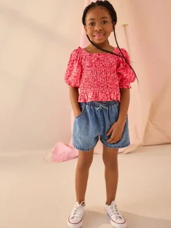 Overhemden En Blouses|Next - Gesmokte blouse (3-16jr) Roze met vrolijke print
