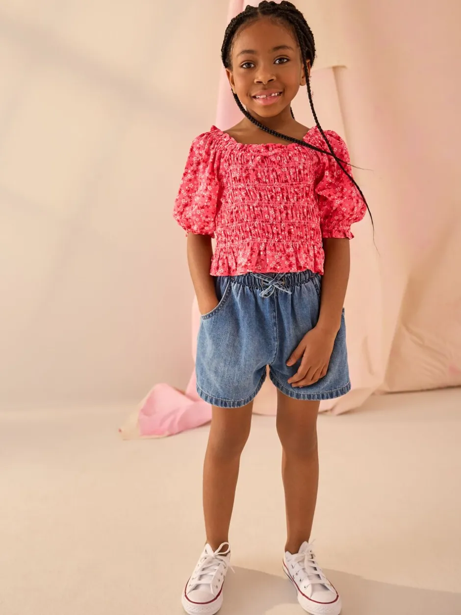 Overhemden En Blouses|Next - Gesmokte blouse (3-16jr) Roze met vrolijke print