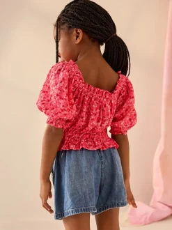 Overhemden En Blouses|Next - Gesmokte blouse (3-16jr) Roze met vrolijke print