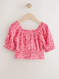 Overhemden En Blouses|Next - Gesmokte blouse (3-16jr) Roze met vrolijke print