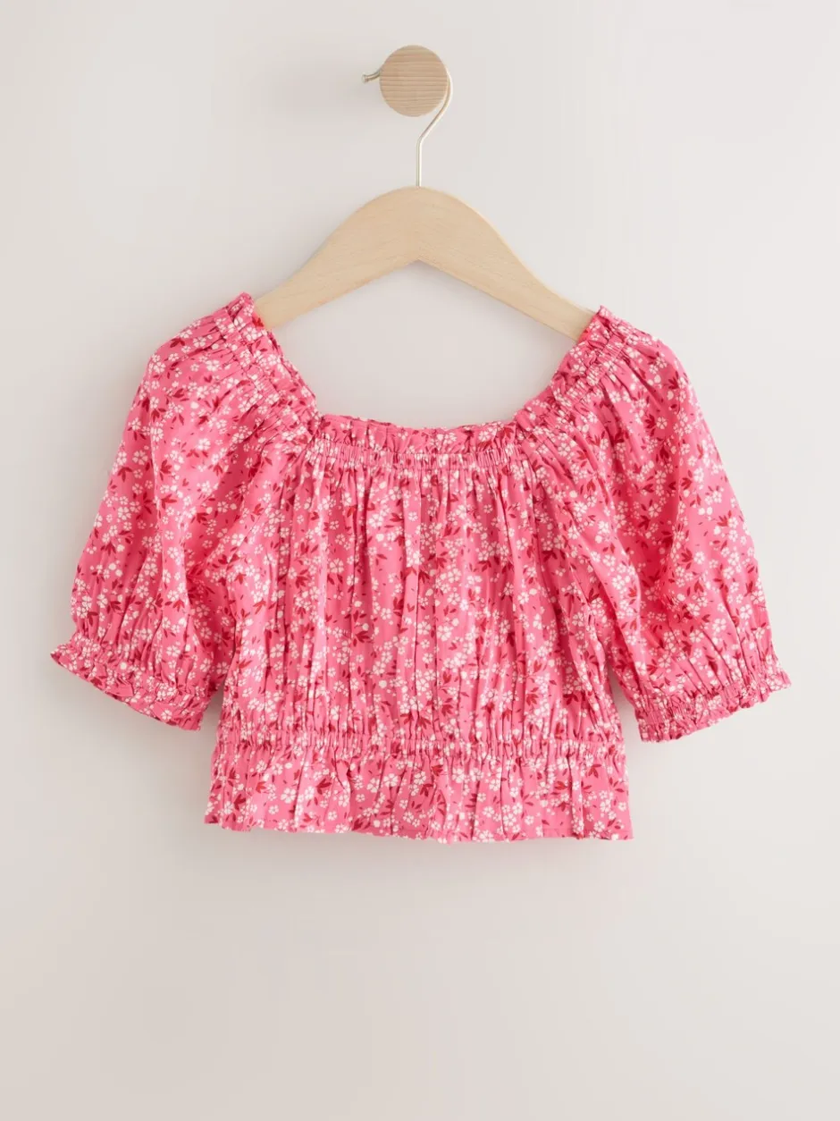 Overhemden En Blouses|Next - Gesmokte blouse (3-16jr) Roze met vrolijke print