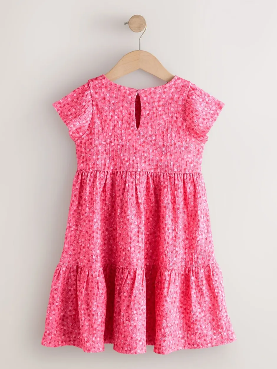 Jurken|Next - Angel Sleeve Crinkle Dress (3-16yrs) Roze met vrolijke print