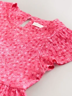 Jurken|Next - Angel Sleeve Crinkle Dress (3-16yrs) Roze met vrolijke print