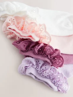Sokken En Panty's|Sokken En Panty's*Next Roze. Paars en wit - 4 Paar sneakersokken met ruche en hoog katoengehalte