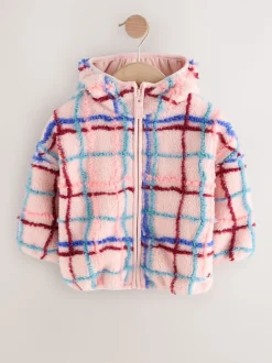 Jassen, Jacks En Kinderwagenpakjes|Jassen En Jacks|Next - Fleece met ritssluiting (3mnd-7jr) Roze rasterprint