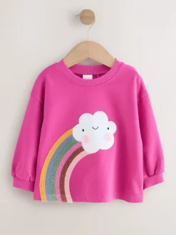 Tops|Next Roze regenboog met wolk en figuurtje - T-shirt met lange mouwen (3 mnd-7 jr)