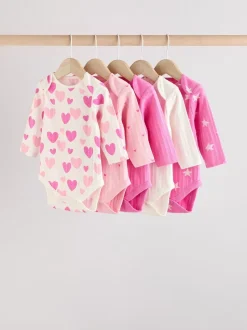 Rompertjes En Hemdjes*Next Roze ster - Set van 5 babyrompertjes met lange mouwen